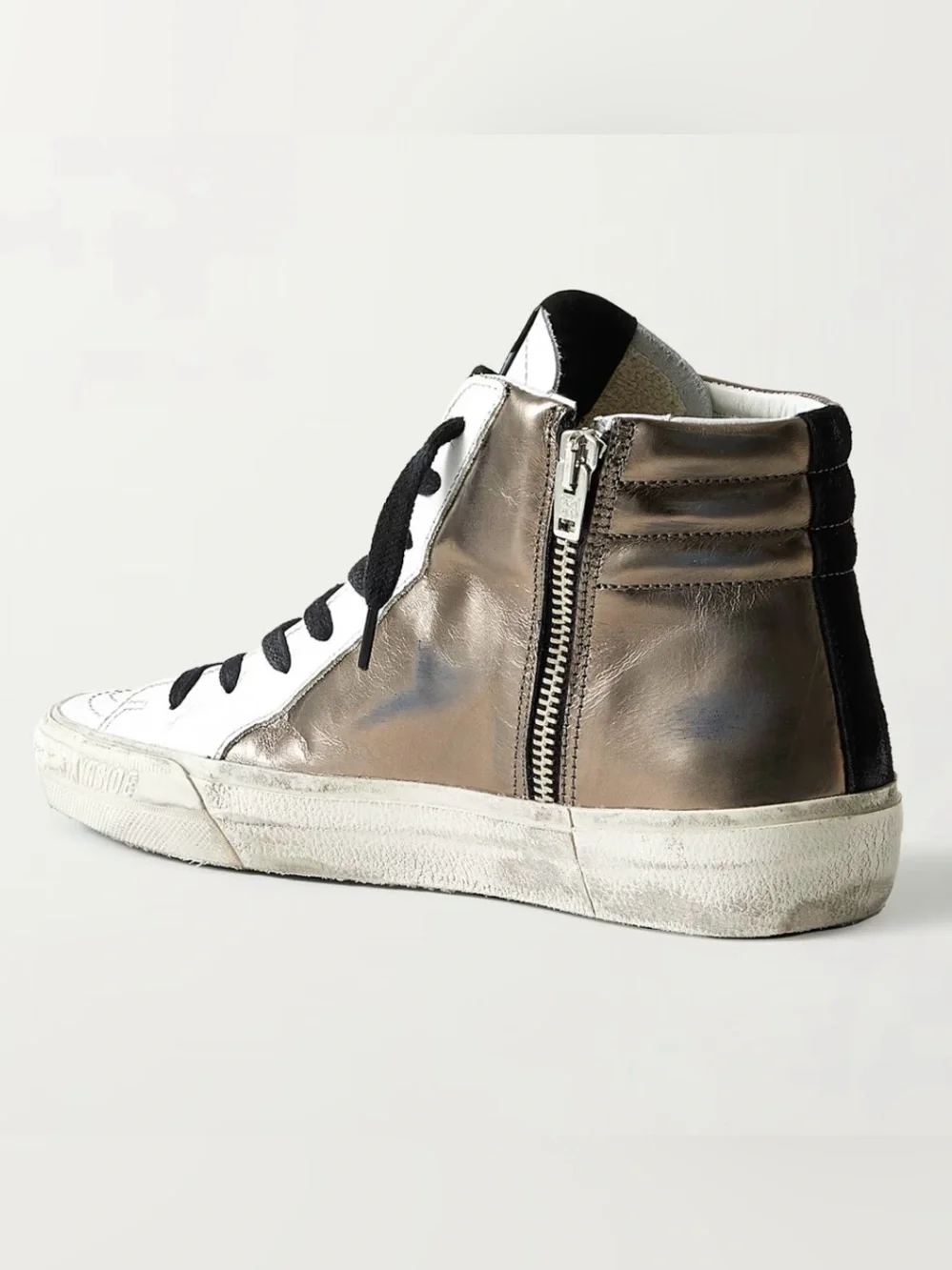 Golden Goose Size 36 US 6 Slide distressed Leather And Lurex High Top Sneakers